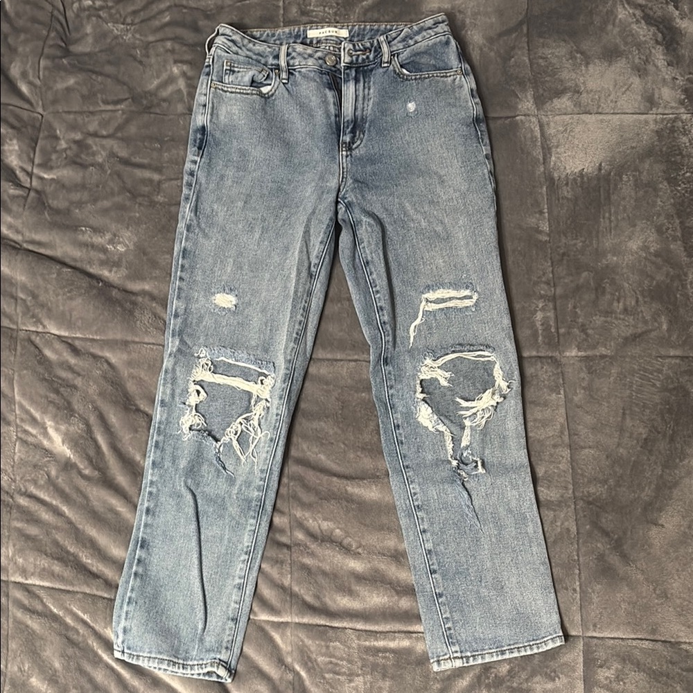 PacSun Blue Straight Leg Distressed Jeans